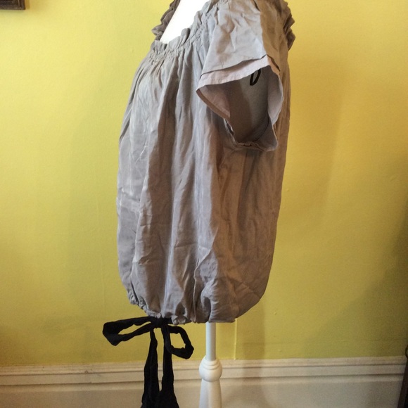 YA DA NWT Gray Gathered Cotton/Silk Top Size L - Picture 5 of 16